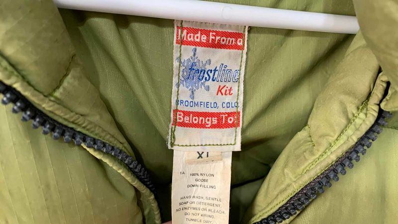 Photo 1 of DIP SHERPA BLUE PLAID JACKET (L) & FROSTLINE KIT VINTAGE OLIVE GREEN PUFFER JACKET (XL)