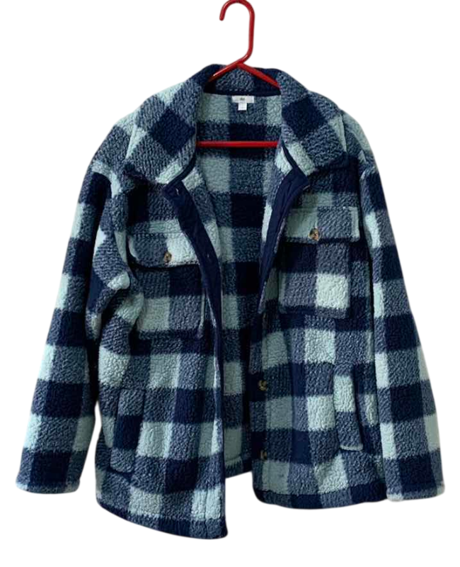 Photo 1 of DIP SHERPA BLUE PLAID JACKET (L) & FROSTLINE KIT VINTAGE OLIVE GREEN PUFFER JACKET (XL)