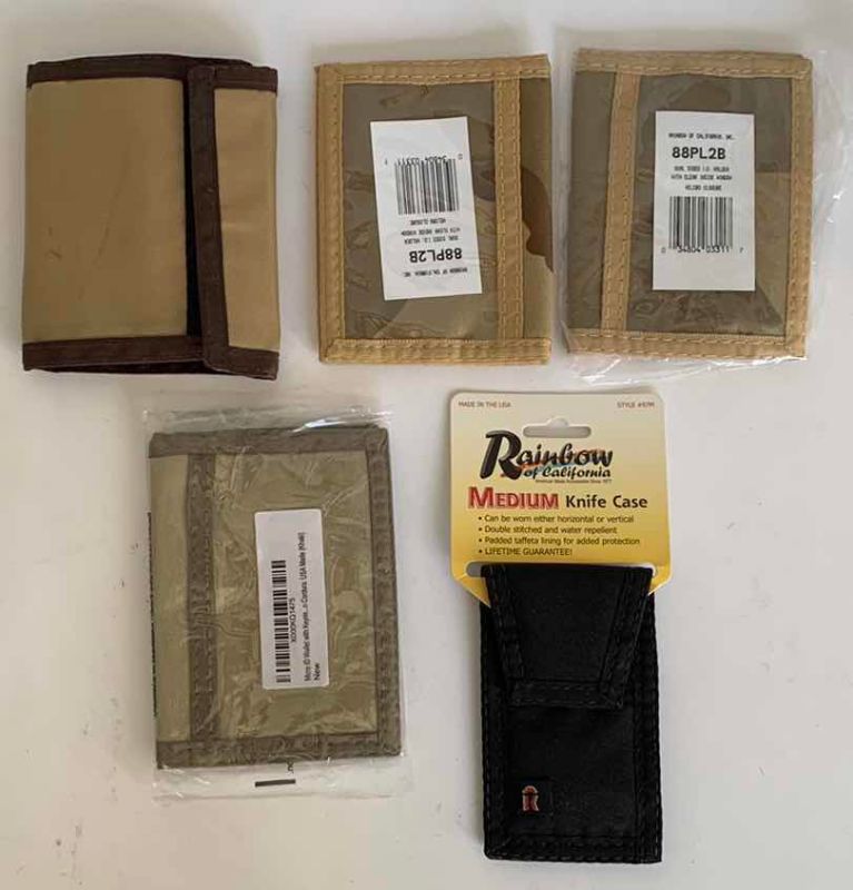 Photo 1 of ASSORTED STYLE POUCHES, WALLETS & A KNIFE CASE