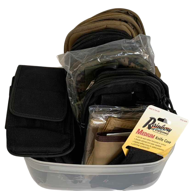 Photo 1 of ASSORTED STYLE POUCHES, WALLETS & A KNIFE CASE