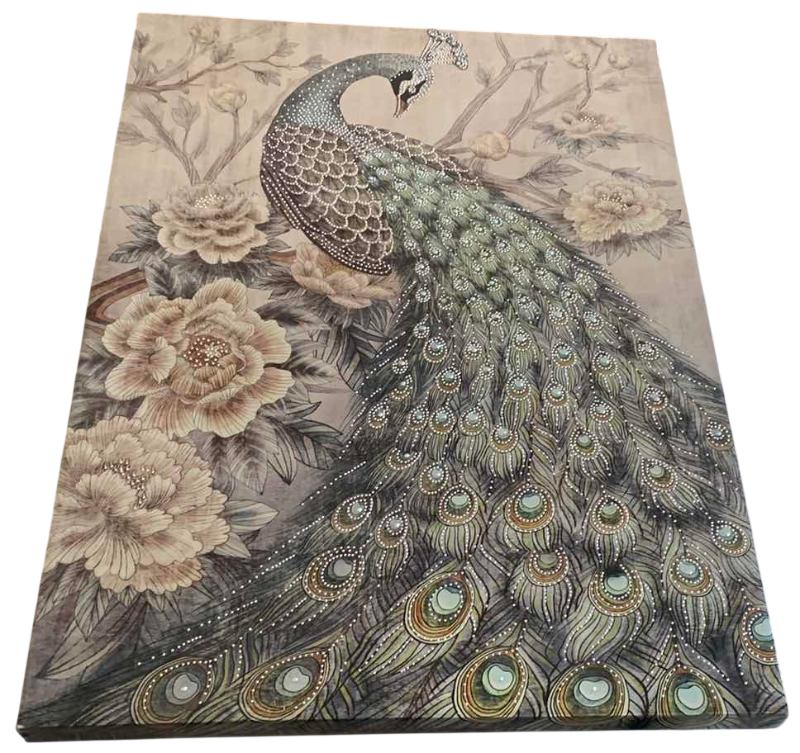 Photo 1 of BEADED PEACOCK CANVAS WALL ART 23 3/4” x 31 1/2”