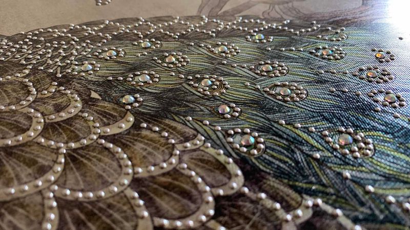 Photo 1 of BEADED PEACOCK CANVAS WALL ART 23 3/4” x 31 1/2”