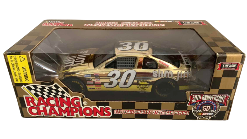 Photo 1 of NASCAR 50TH ANNIVERSARY MIKE COPE NUMBER 30 RACING CHAMPIONS 1/24 SCALE DIECAST STOCK CAR BANK 1/2500