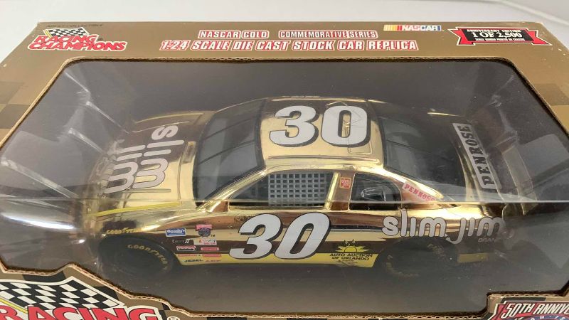 Photo 1 of NASCAR 50TH ANNIVERSARY MIKE COPE NUMBER 30 RACING CHAMPIONS 1/24 SCALE DIECAST STOCK CAR BANK 1/2500