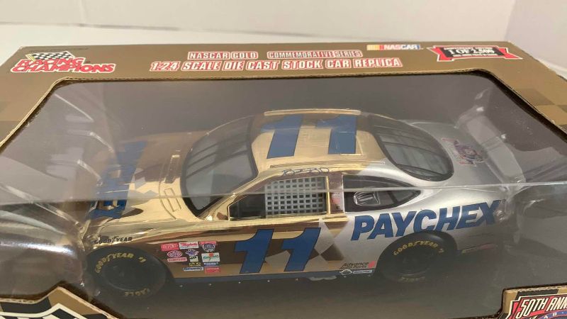 Photo 1 of NASCAR 50TH ANNIVERSARY BRETT BODINE NUMBER 11 RACING CHAMPIONS 124 SCALE DIECAST STOCK CAR BANK 1/2500