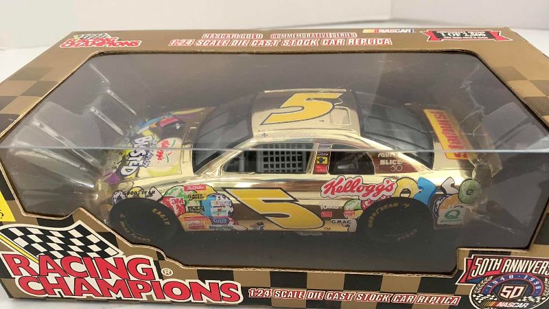 Photo 1 of NASCAR 50TH ANNIVERSARY KELLOGG’S TERRY LABONTE NUMBER 5 RACING CHAMPIONS 1/24 SCALE DIECAST STOCK CAR BANK 1/2500