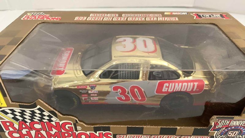 Photo 1 of NASCAR 50TH ANNIVERSARY DERRIKE COPE NUMBER 30 RACING CHAMPIONS 1/24 SCALE DIECAST STOCK CAR BANK 1/2500