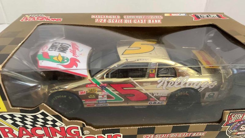 Photo 1 of NASCAR 50TH ANNIVERSARY KELLOGG’S TERRY LABONTE NUMBER 5 RACING CHAMPIONS 1/24 SCALE DIECAST STOCK CAR BANK 1/2500