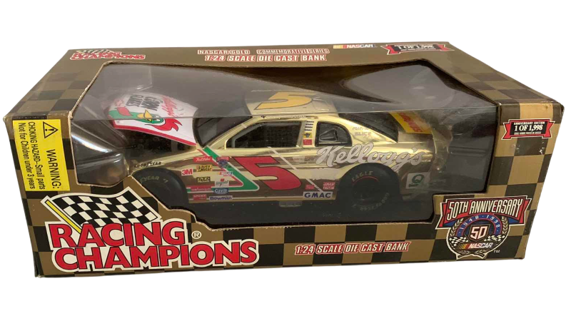 Photo 1 of NASCAR 50TH ANNIVERSARY KELLOGG’S TERRY LABONTE NUMBER 5 RACING CHAMPIONS 1/24 SCALE DIECAST STOCK CAR BANK 1/2500