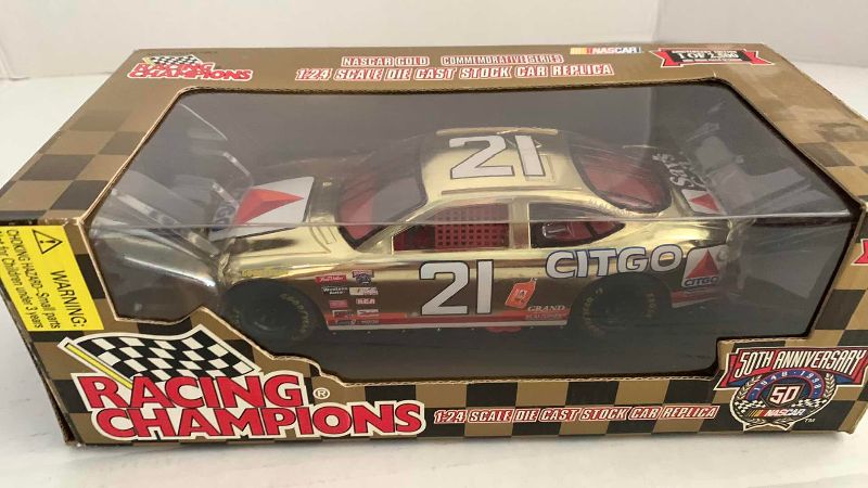 Photo 1 of NASCAR 50TH ANNIVERSARY MICHAEL WALTRIP NUMBER 21 RACING CHAMPIONS 1/24 SCALE DIECAST STOCK CAR BANK 1/2500