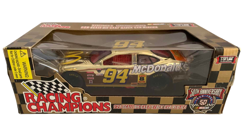 Photo 1 of NASCAR 50TH ANNIVERSARY BILL ELLIOTT NUMBER 94 RACING CHAMPIONS 1/24 SCALE DIECAST STOCK CAR BANK 1/2500