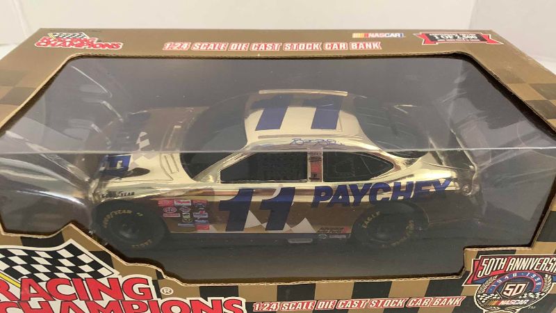 Photo 1 of NASCAR 50TH ANNIVERSARY BRETT BODINE NUMBER 11 RACING CHAMPIONS 1/24 SCALE DIECAST STOCK CAR BANK 1/2500