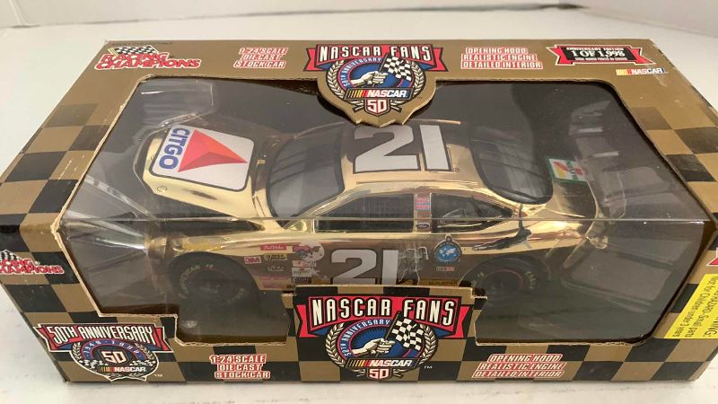 Photo 1 of NASCAR FANS 50TH ANNIVERSARY MICHAEL WALTRIP NUMBER 21 RACING CHAMPIONS 1/24 SCALE DIECAST STOCK CAR 1/1998
