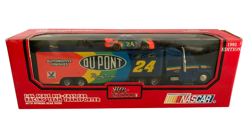 Photo 1 of NASCAR RACING CHAMPIONS 1993 1/64 SCALE RACING TEAM TRANSPORTER WITH CAR JEFF GORDON NUMBER 24