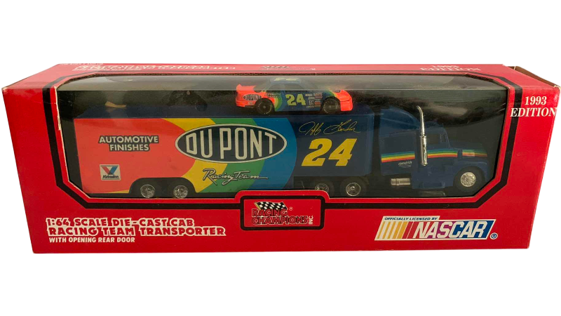 Photo 1 of NASCAR RACING CHAMPIONS 1993 1/64 SCALE RACING TEAM TRANSPORTER WITH CAR JEFF GORDON NUMBER 24