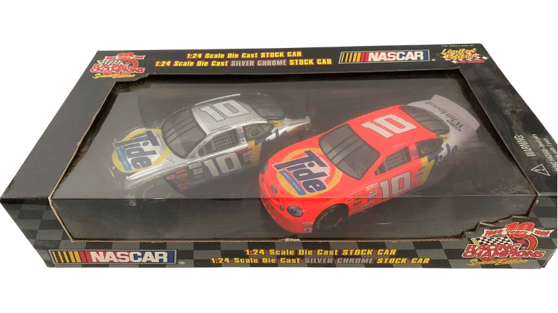 Photo 1 of NASCAR RACING CHAMPIONS 10TH ANNIVERSARY RICKY RUDD NUMBER 10 1/24 SCALE STOCK CAR AND 1/24 SCALE SILVER CHROME STOCK CAR 1/5000