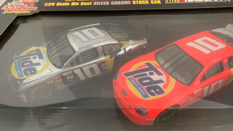 Photo 1 of NASCAR RACING CHAMPIONS 10TH ANNIVERSARY RICKY RUDD NUMBER 10 1/24 SCALE STOCK CAR AND 1/24 SCALE SILVER CHROME STOCK CAR 1/5000