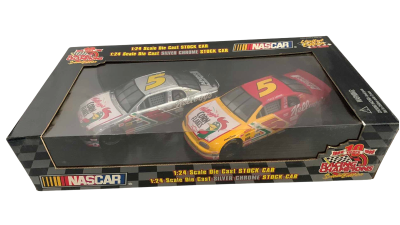 Photo 1 of NASCAR RACING CHAMPIONS 10TH ANNIVERSARY 1/64 SCALE TRANSPORTER WITH 164 AND ONE 24 SCALE STOCK CAR TERRY LABONTE NUMBER 5