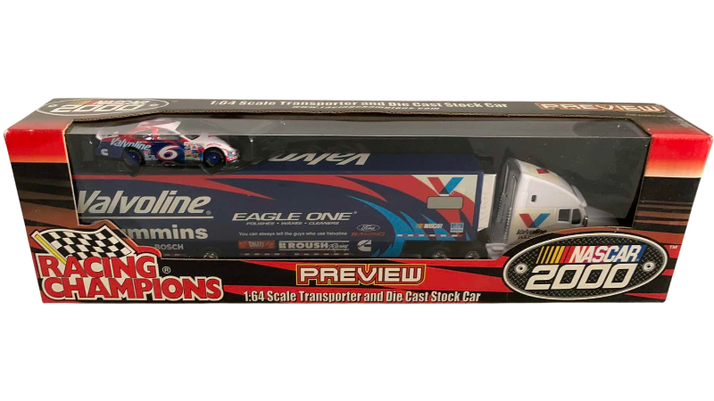 Photo 1 of NASCAR 2000 RACING CHAMPIONS PREVIEW 1/64 SCALE TRANSPORTER AND DIECAST STOCK CAR MARK MARTIN NUMBER 6
