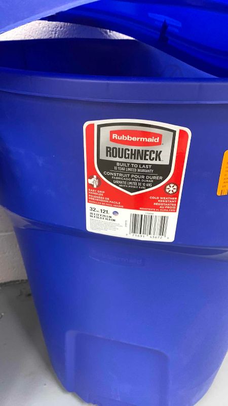 Photo 1 of 2-ROUGHNECK 32 GALLON TRASH CANS WITH LIDS