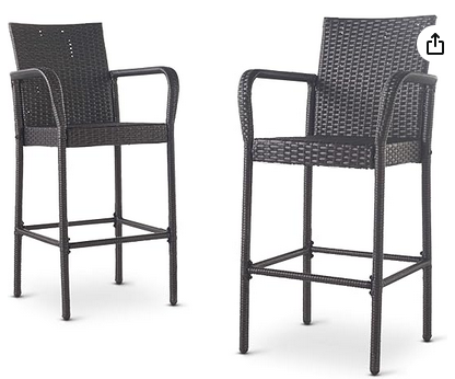 Photo 1 of VOXIV SET OF 2 OUTDOOR GREY WICKER BAR STOOLS COUNTER HEIGHT ISLAND GREY 