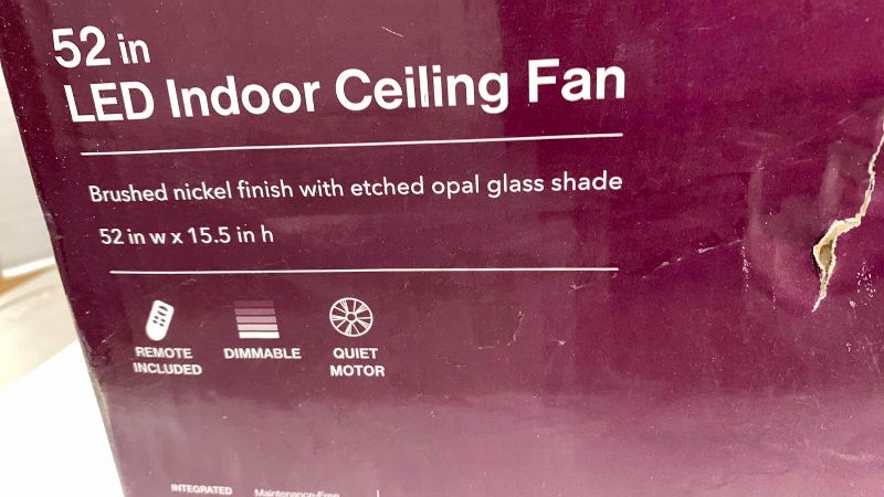 Photo 1 of HOME DECORATORS MERCER 52” LED INDOOR CEILING FAN MODEL 1002 227 827
