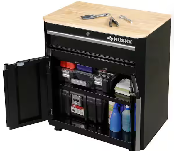 Photo 1 of HUSKY 24-GAUGE STEEL 1- DRAWER 2-DOOR GARAGE BASE CABINET IN BLACK MODEL 1002 953 222 28" X 18" H 33"