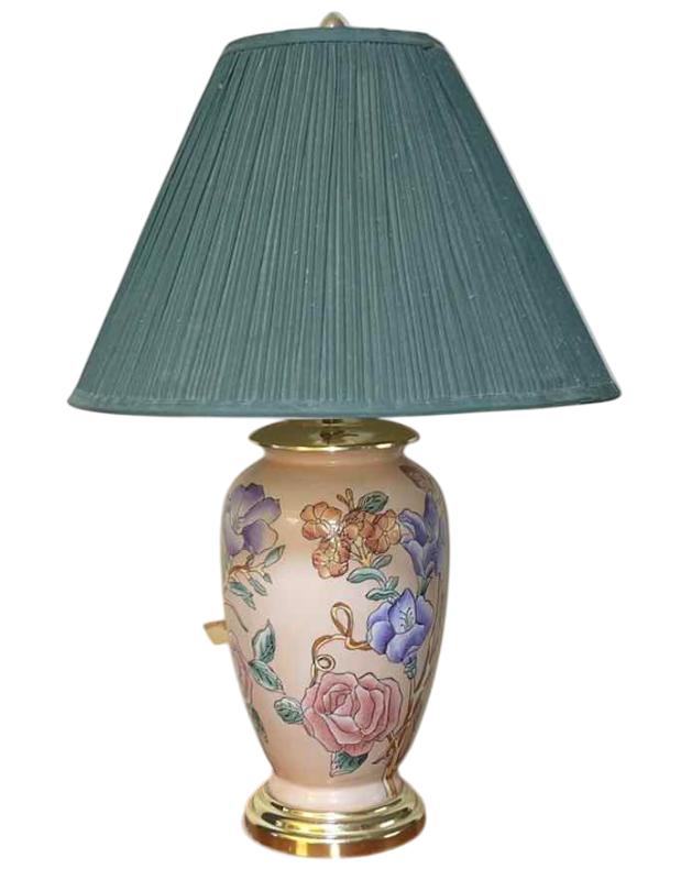 Photo 1 of PORCELAIN FLORAL DESIGN TABLE LAMP W PLEATED SHADE H27” 