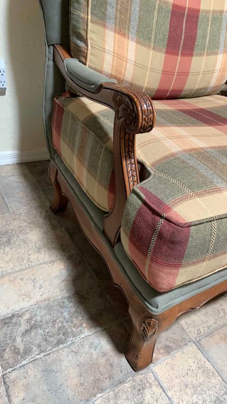 Photo 1 of FRENCH COUNTRY PLAID ACCENT COUNTRY CLUB CHAIR 31” X 34” H 30”