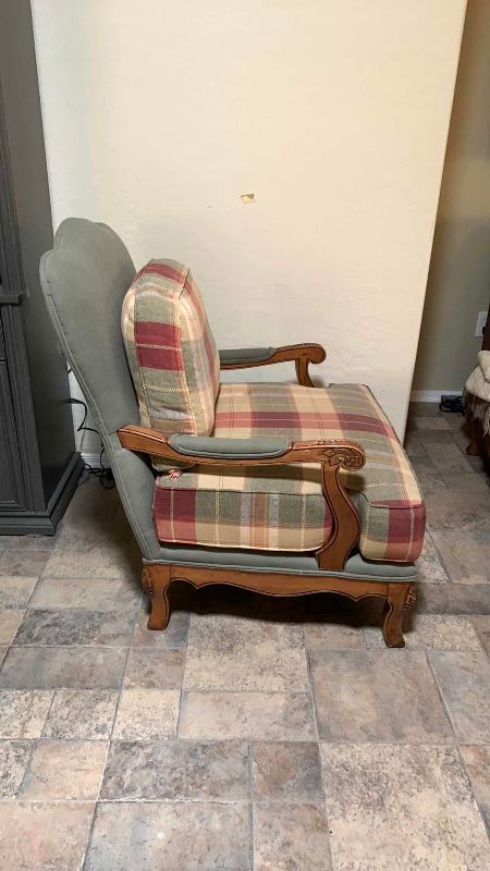 Photo 1 of FRENCH COUNTRY PLAID ACCENT COUNTRY CLUB CHAIR 31” X 34” H 30”