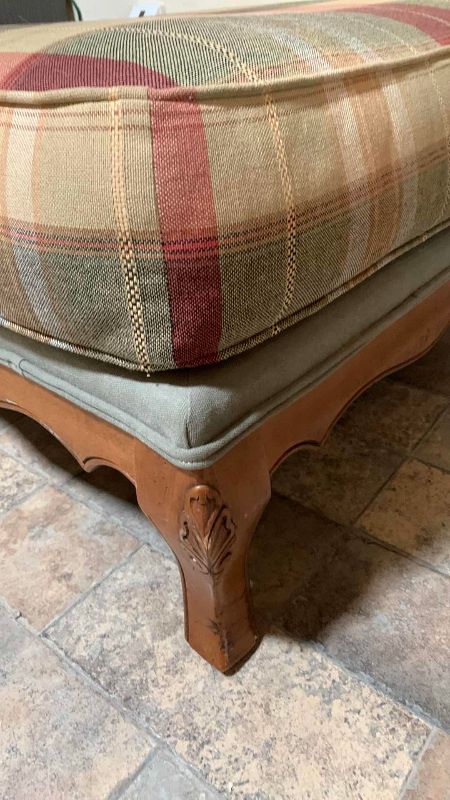 Photo 1 of FRENCH COUNTRY PLAID ACCENT COUNTRY CLUB OTTOMAN 28” X 33” H 17”