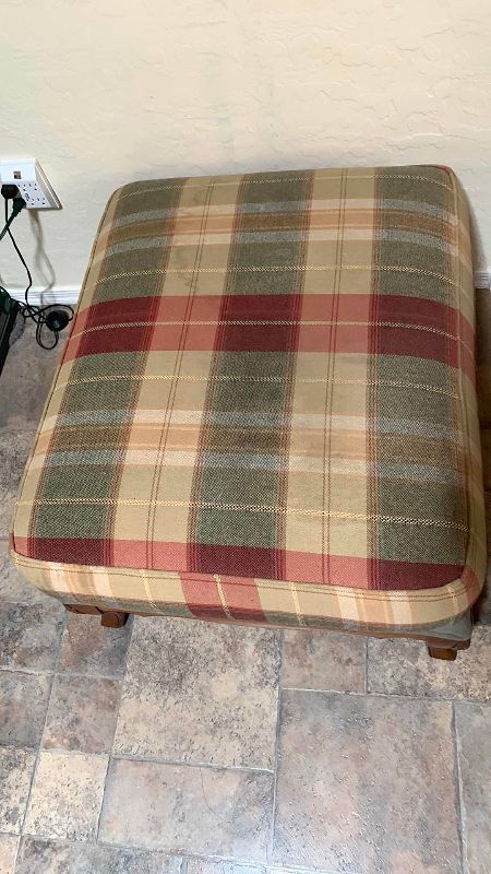 Photo 1 of FRENCH COUNTRY PLAID ACCENT COUNTRY CLUB OTTOMAN 28” X 33” H 17”