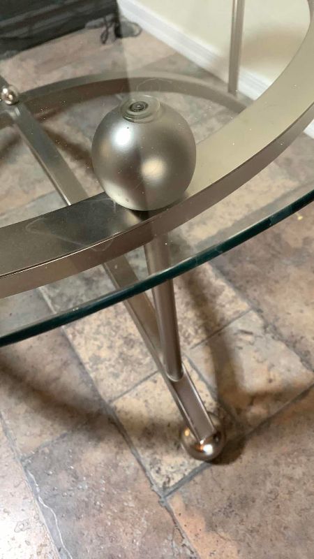 Photo 1 of VINTAGE MODERN GLASS AND METAL COFFEE TABLE 37” X 37” H 19”