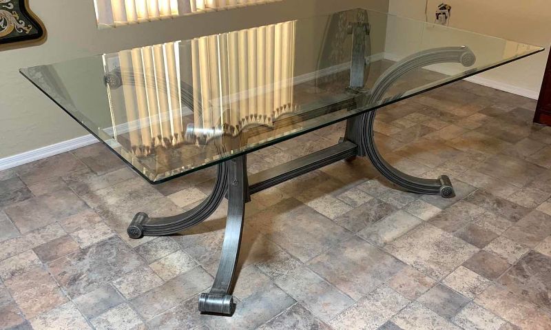 Photo 1 of BEVELED GLASS TOP DINING TABLE 72” X 42” H 28”