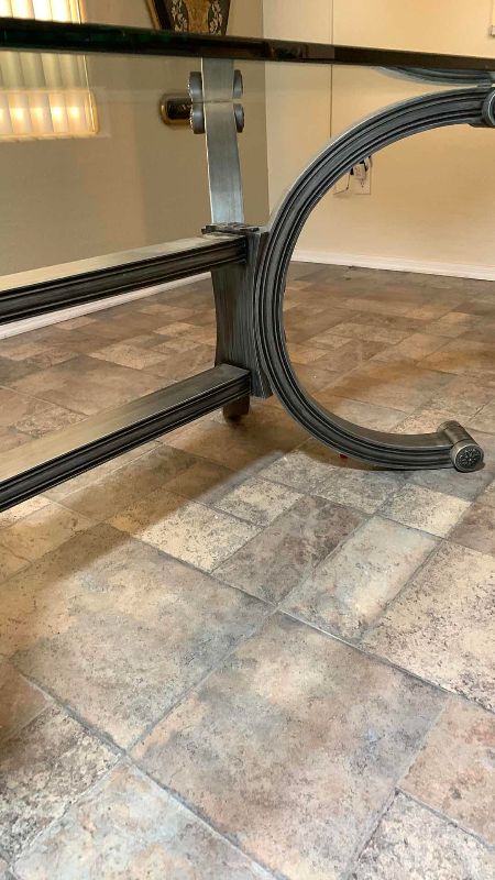 Photo 1 of BEVELED GLASS TOP DINING TABLE 72” X 42” H 28”