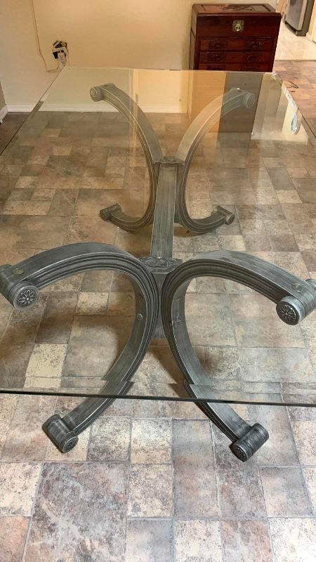 Photo 1 of BEVELED GLASS TOP DINING TABLE 72” X 42” H 28”