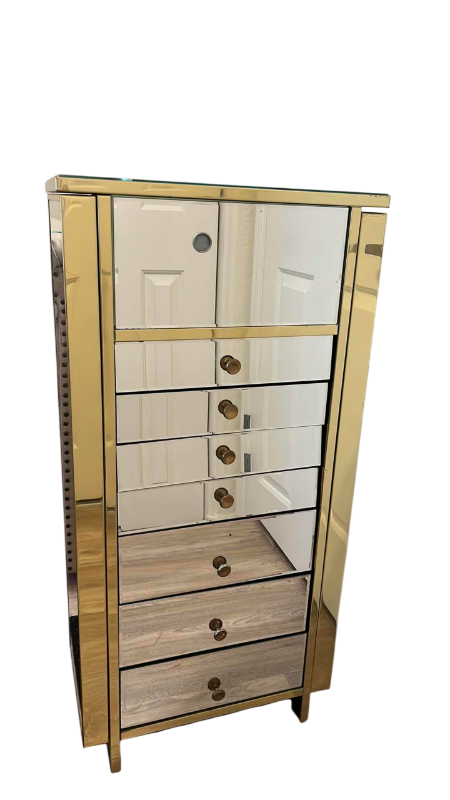 Photo 1 of MODERN BRASS MIRRORED ARMOIRE JEWELRY VANITY 1970S 10.5” X 40” H X 25”