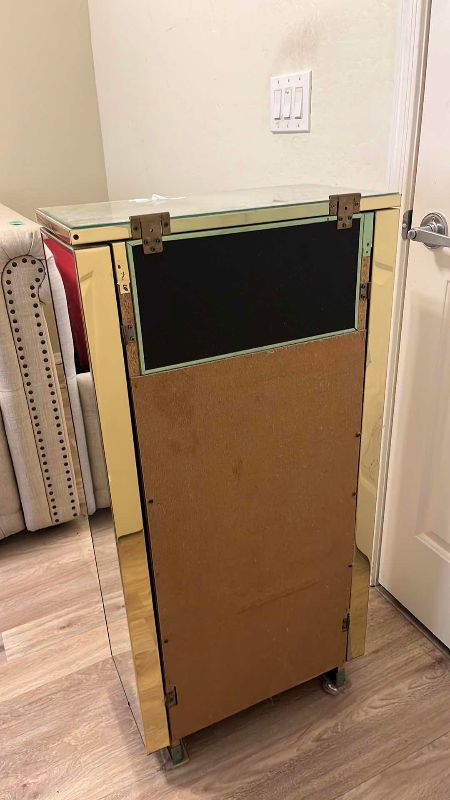 Photo 1 of MODERN BRASS MIRRORED ARMOIRE JEWELRY VANITY 1970S 10.5” X 40” H X 25”