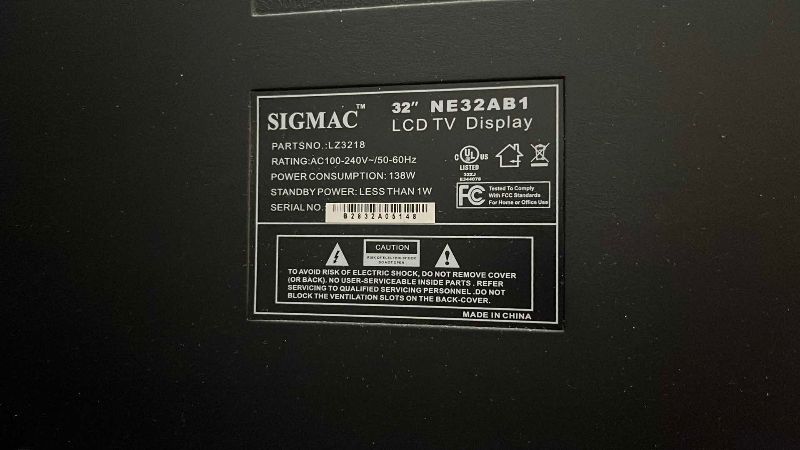 Photo 1 of SIGMAC LCD TV 32” MODEL NE32AB1