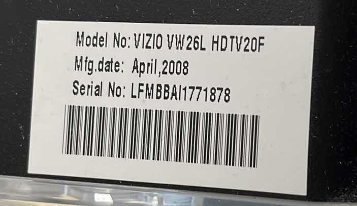 Photo 1 of VIZIO 26" TV MODEL VIZIO VW26L HDTV20F