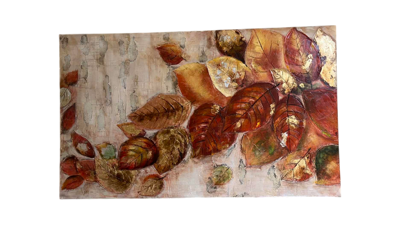 Photo 1 of CANVAS "LEAVES" OIL PAINTING ARTWORK 60” X 36”