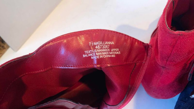 Photo 1 of RED AND NAVY SUEDE WEDGE BOOTIES SIZE 7.5