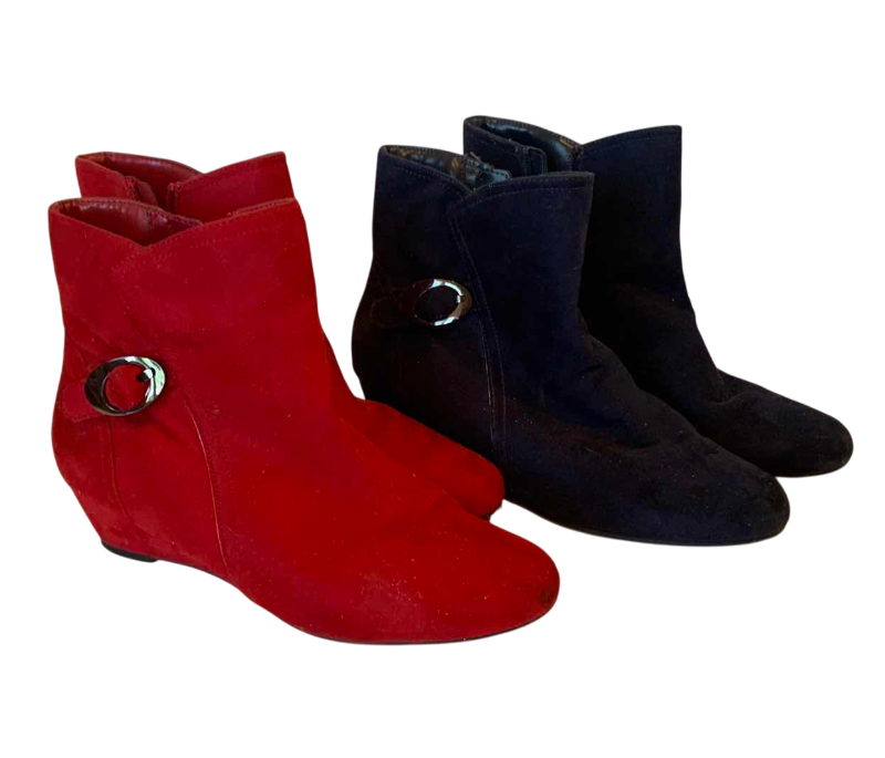 Photo 1 of RED AND NAVY SUEDE WEDGE BOOTIES SIZE 7.5