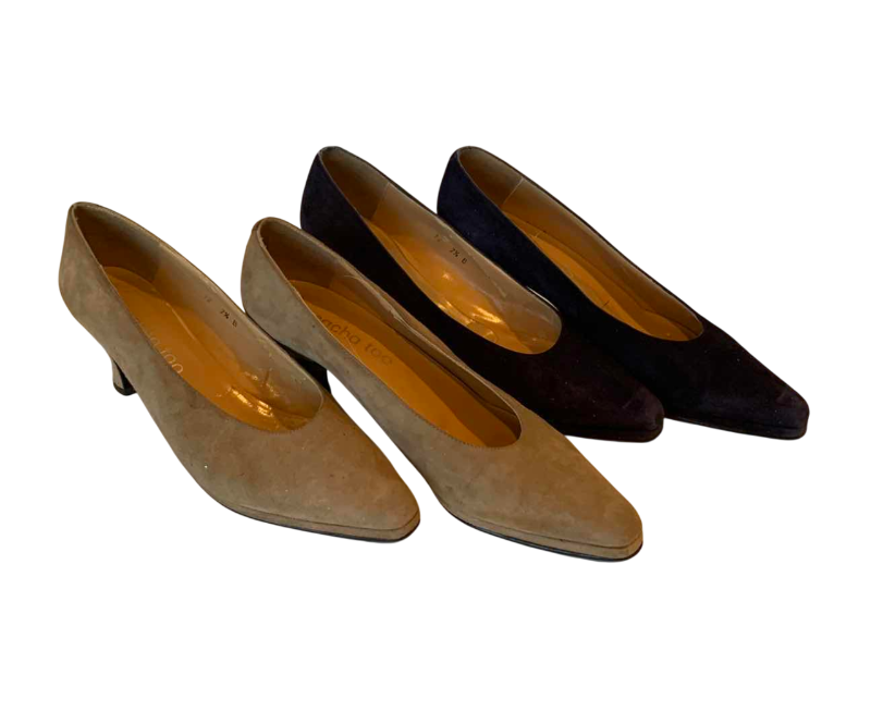 Photo 1 of TAUPE AND NAVY SACHA TOO SUEDE PUMPS SIZE 7.5