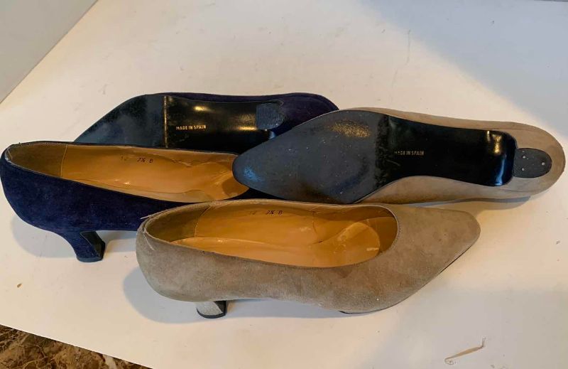 Photo 1 of TAUPE AND NAVY SACHA TOO SUEDE PUMPS SIZE 7.5