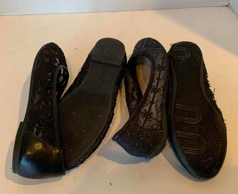 Photo 1 of 2 PAIRS-WOMEN'S  BLACK LACE & MESH FLATS (SIZE 7.5 & 8)