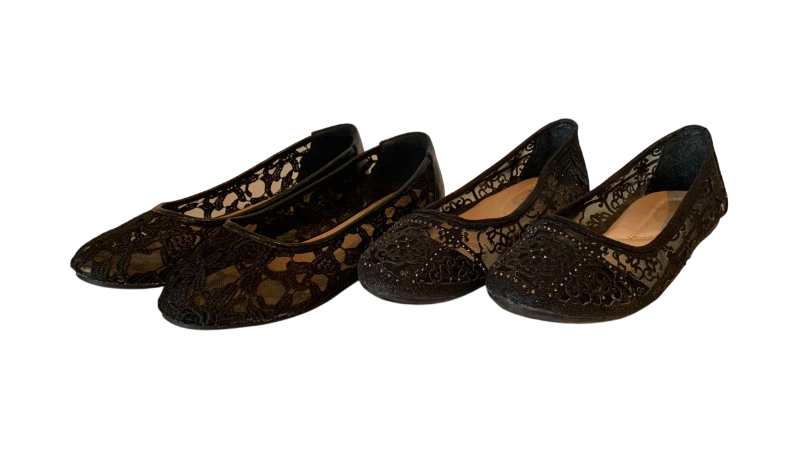 Photo 1 of 2 PAIRS-WOMEN'S  BLACK LACE & MESH FLATS (SIZE 7.5 & 8)
