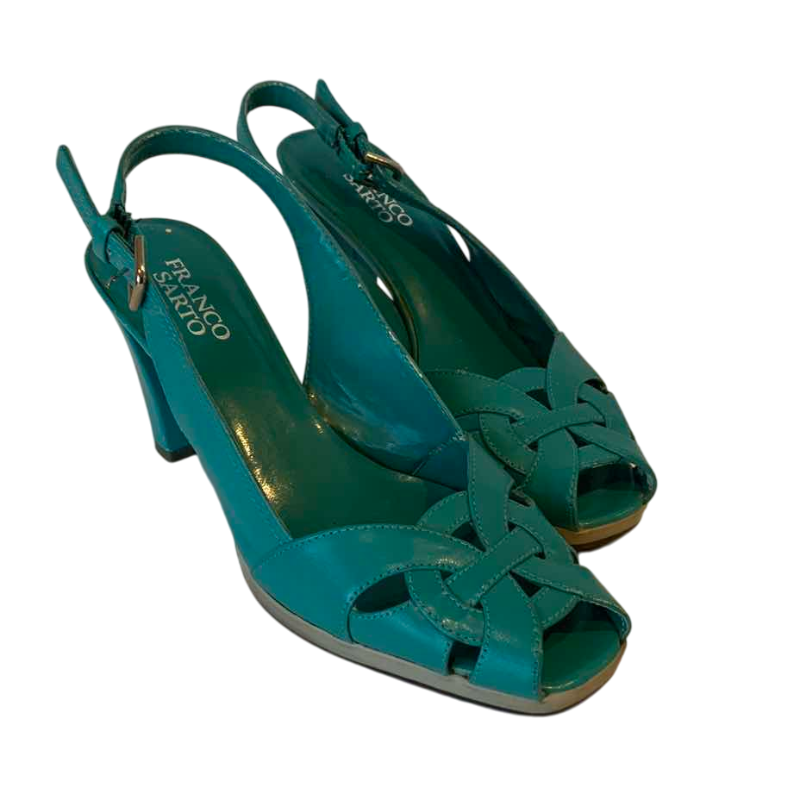 Photo 1 of LEATHER TEAL FRANCO SARTO HEELS SIZE 7.5
