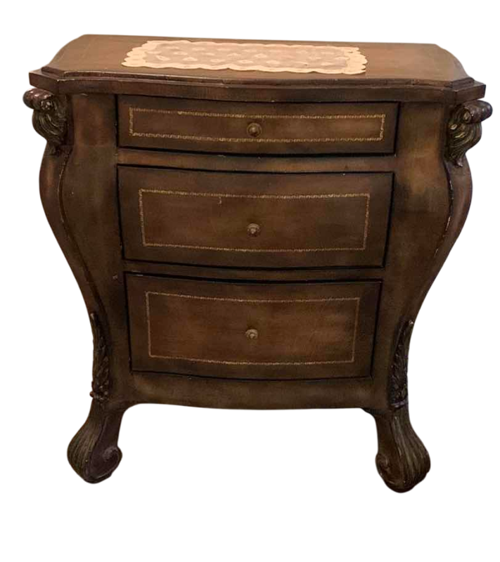 Photo 1 of VENETIAN CHIPPENDALE STYLE THREE DRAWER CLAWFOOT NIGHTSTAND 32" X 18" H 35"