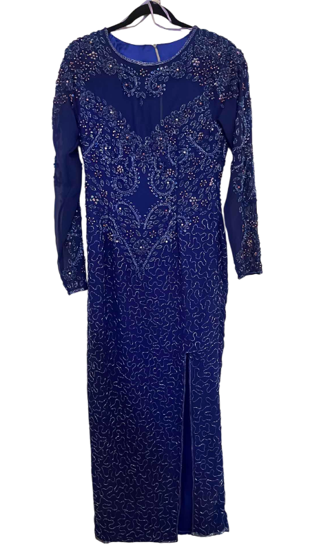 Photo 1 of ROYAL BLUE SEQUINED AND BEADSED SLIT DRESS SIZE MEDIUM
